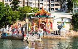 The famous Tin-Hau temple is a temple dedicated t The famous Tin-Hau temple is a temple dedicated to the protectors of fishermen. There are two giant statues of Tin-Hau and Kwun Yum with a garden in